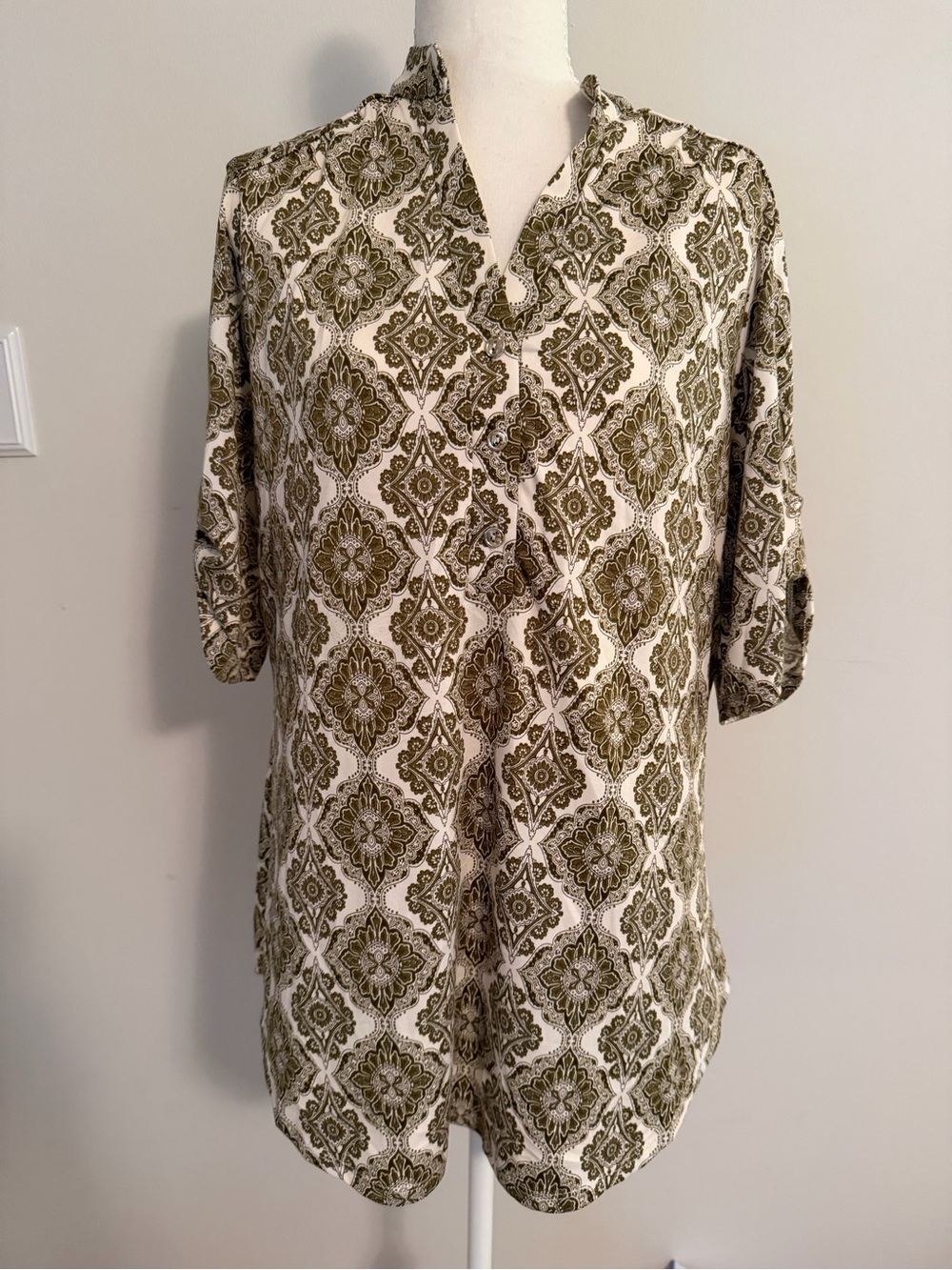 PerSeption Concept Olive Medallion Print Tunic Top XL
